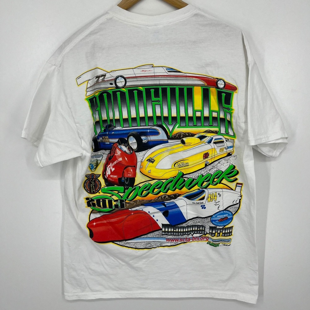 Gildan Mens Bonneville Speedweek 2013 Graphic T-Shirt White Large Racing Tee